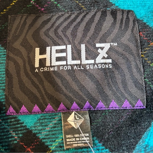 NWT HELLZ TEAL BLACK PLAID COLLARED BUTTON UP LONG SLEEVE 100% COTTON, SMALL - Picture 13 of 15